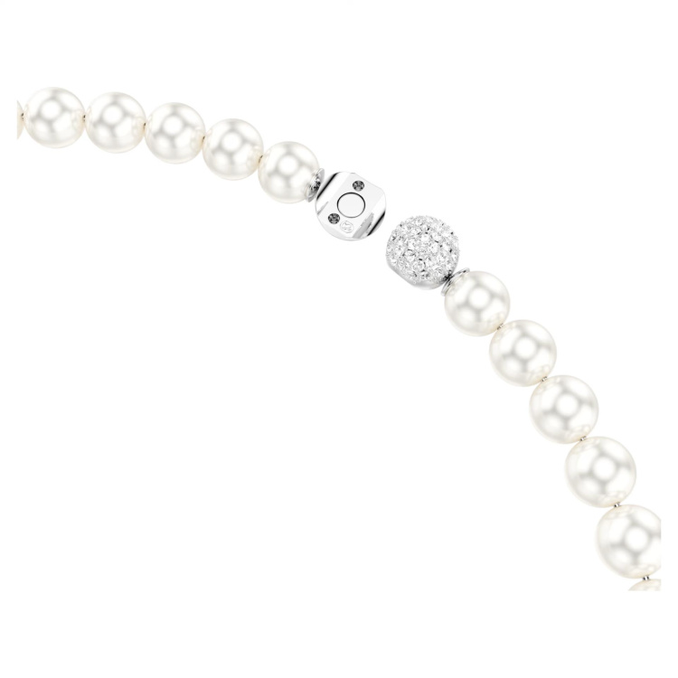 Matrix necklace Crystal pearl, White, Rhodium plated